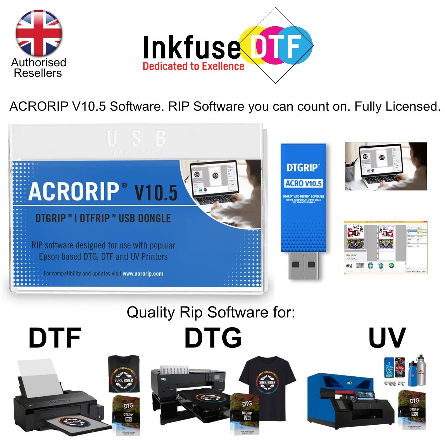 Acrorip V10.5 DTF DTG UV Rip Software. Genuine Inkfuse DTF